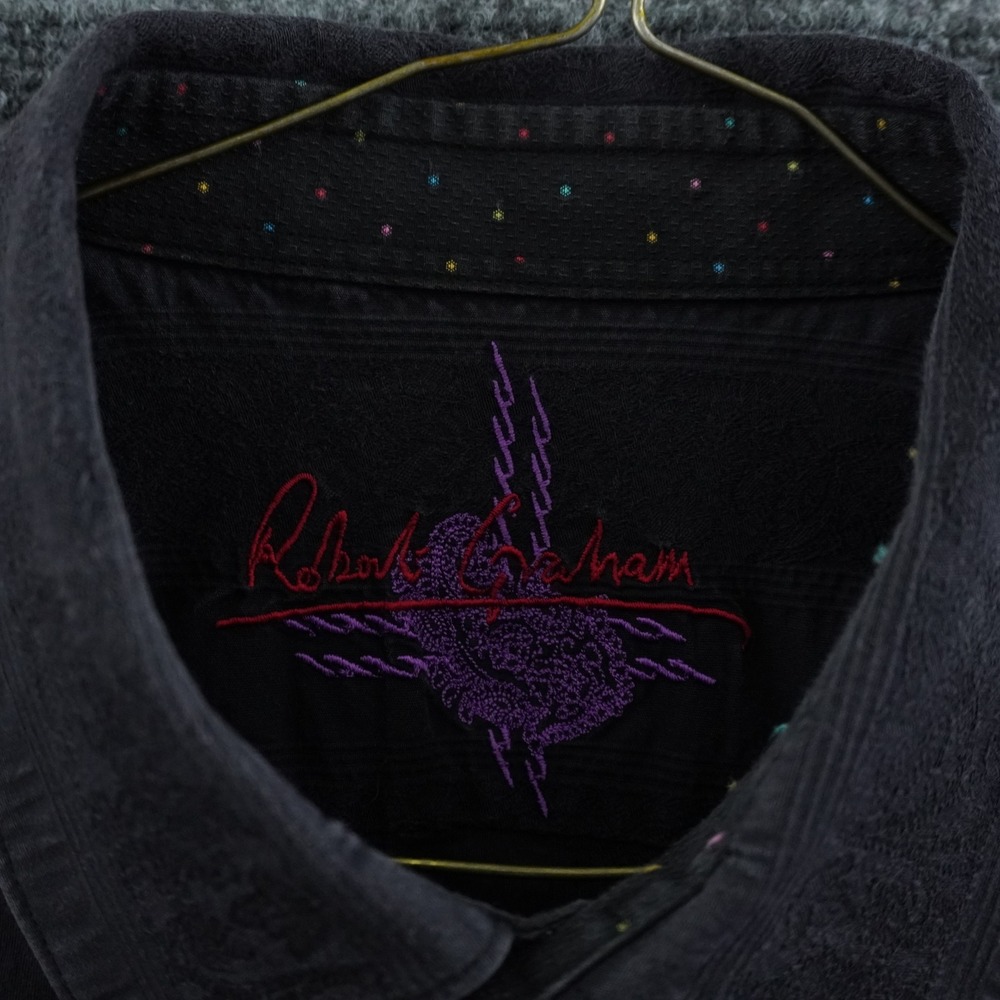 Robert Graham Button Down Shirt Mens XL Black Embroidered Flip Cuff - Picture 4 of 11
